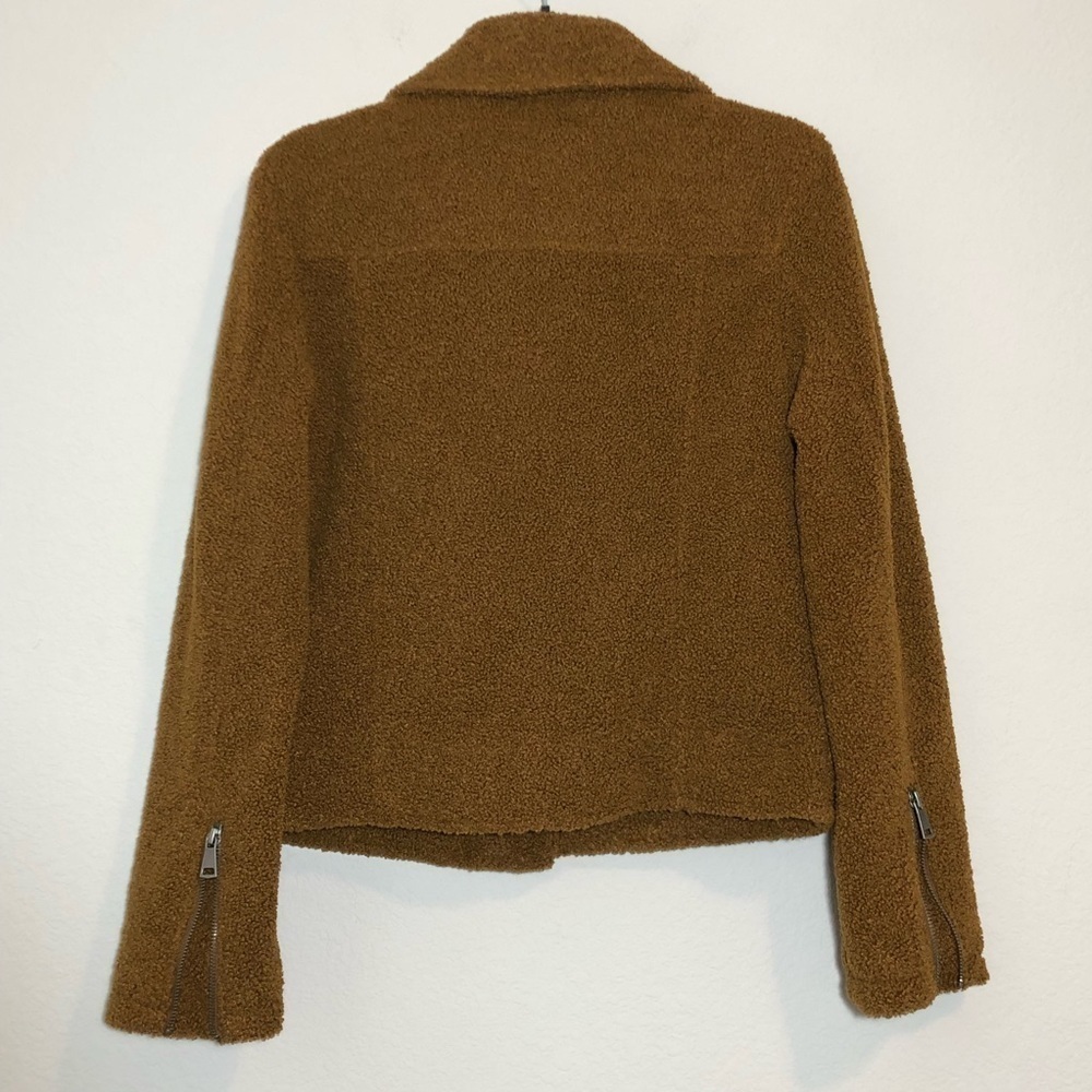 MAX STUDIO Faux Fur Cozy Asymmetrical Moto Zipper Jacket in Cognac size M - Picture 5 of 13